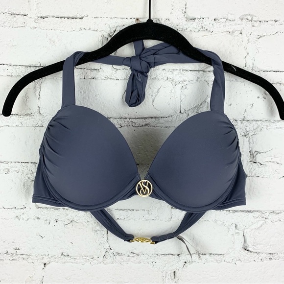 Victorias Secret Bombshell Padded Push Up Bikini Top Slate Grey 2 Cups 36B - Picture 2 of 12